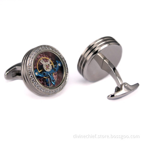Custom Logo Metal Stainless Steel Carbon Fiber Interior Cufflinks For Men